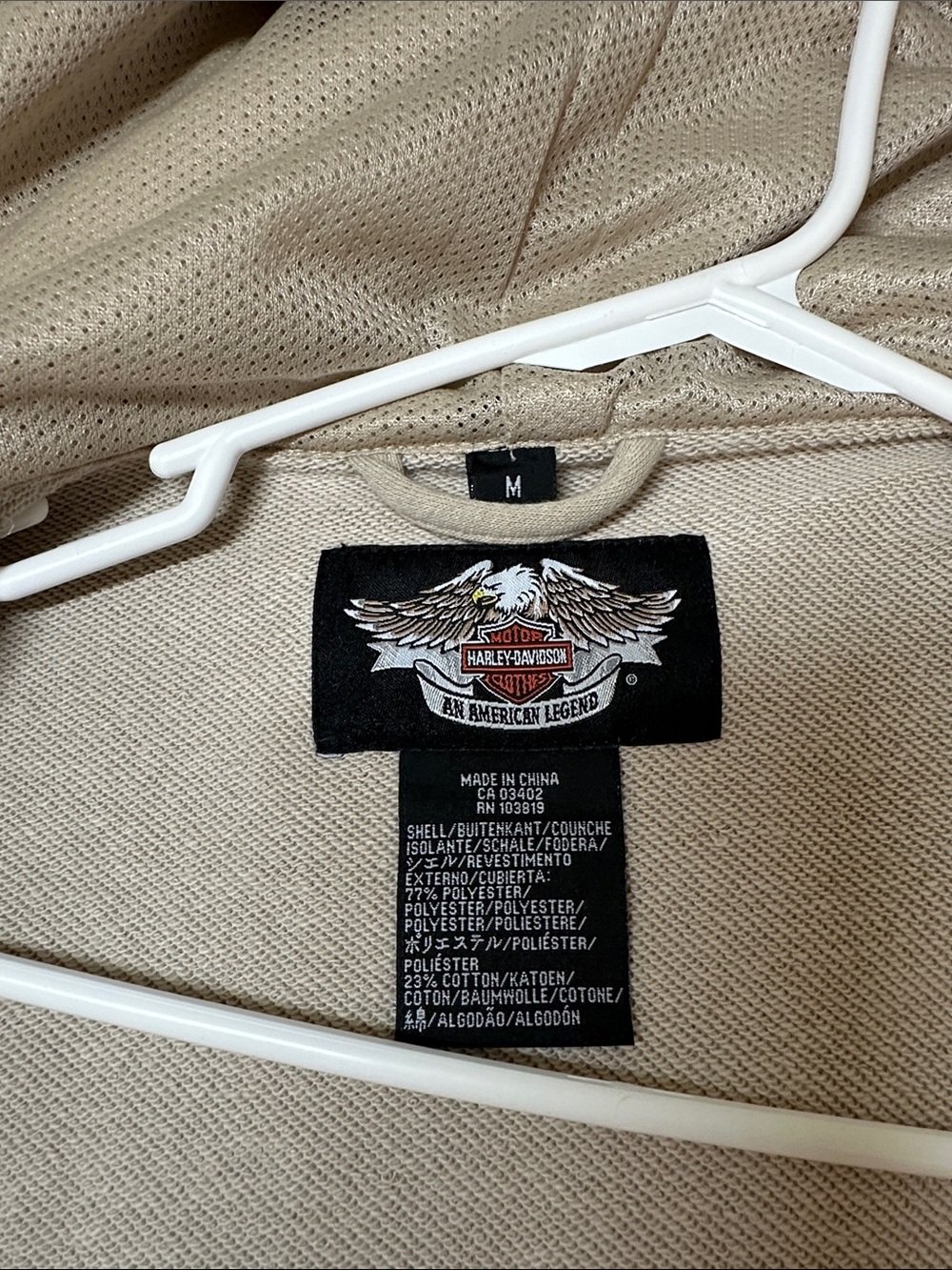 Harley-Davidson Beige Sleeveless Zip Hoodie with Small Chest Logo - Picture 3 of 6